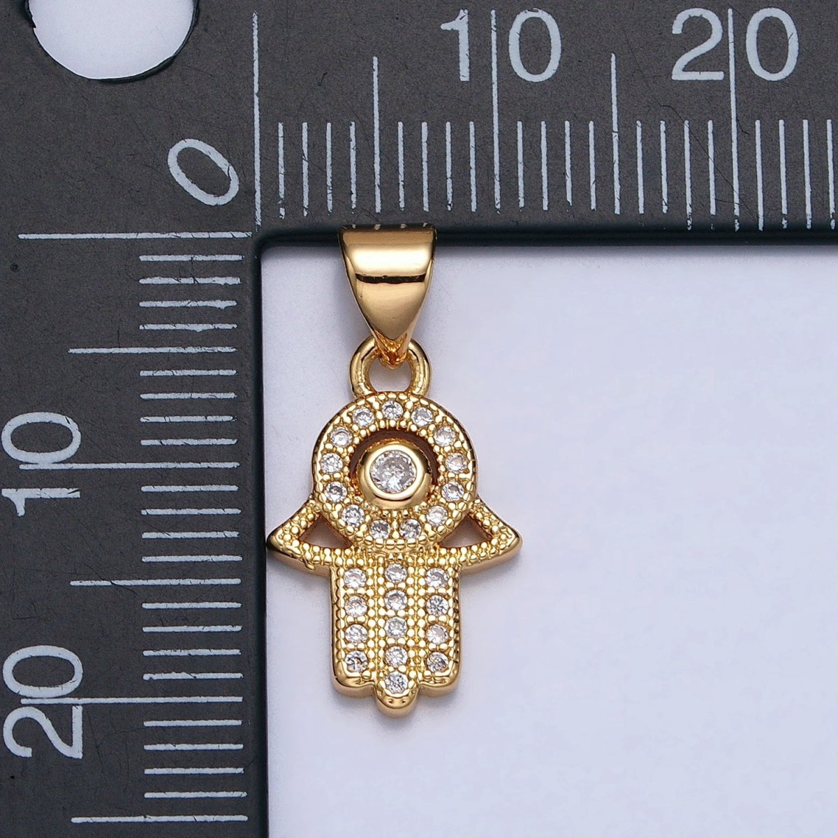 Gold, Silver Hamsa Hand Evil Eye Clear CZ Micro Paved Pendant | AA359 AA360