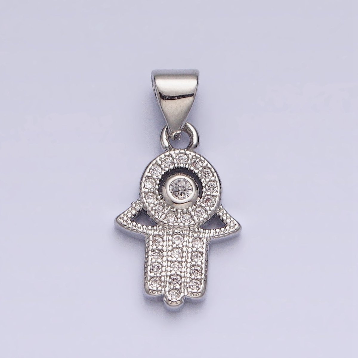Gold, Silver Hamsa Hand Evil Eye Clear CZ Micro Paved Pendant | AA359 AA360