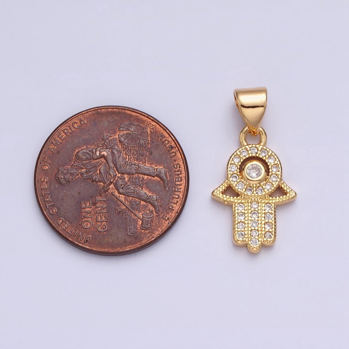 Gold, Silver Hamsa Hand Evil Eye Clear CZ Micro Paved Pendant | AA359 AA360