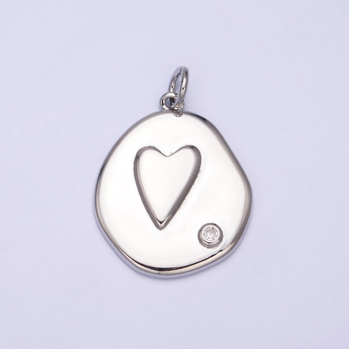 Gold, Silver Heart Valentine Love Lower Clear CZ Abstract Round Add-On Charm | AC545 AC546
