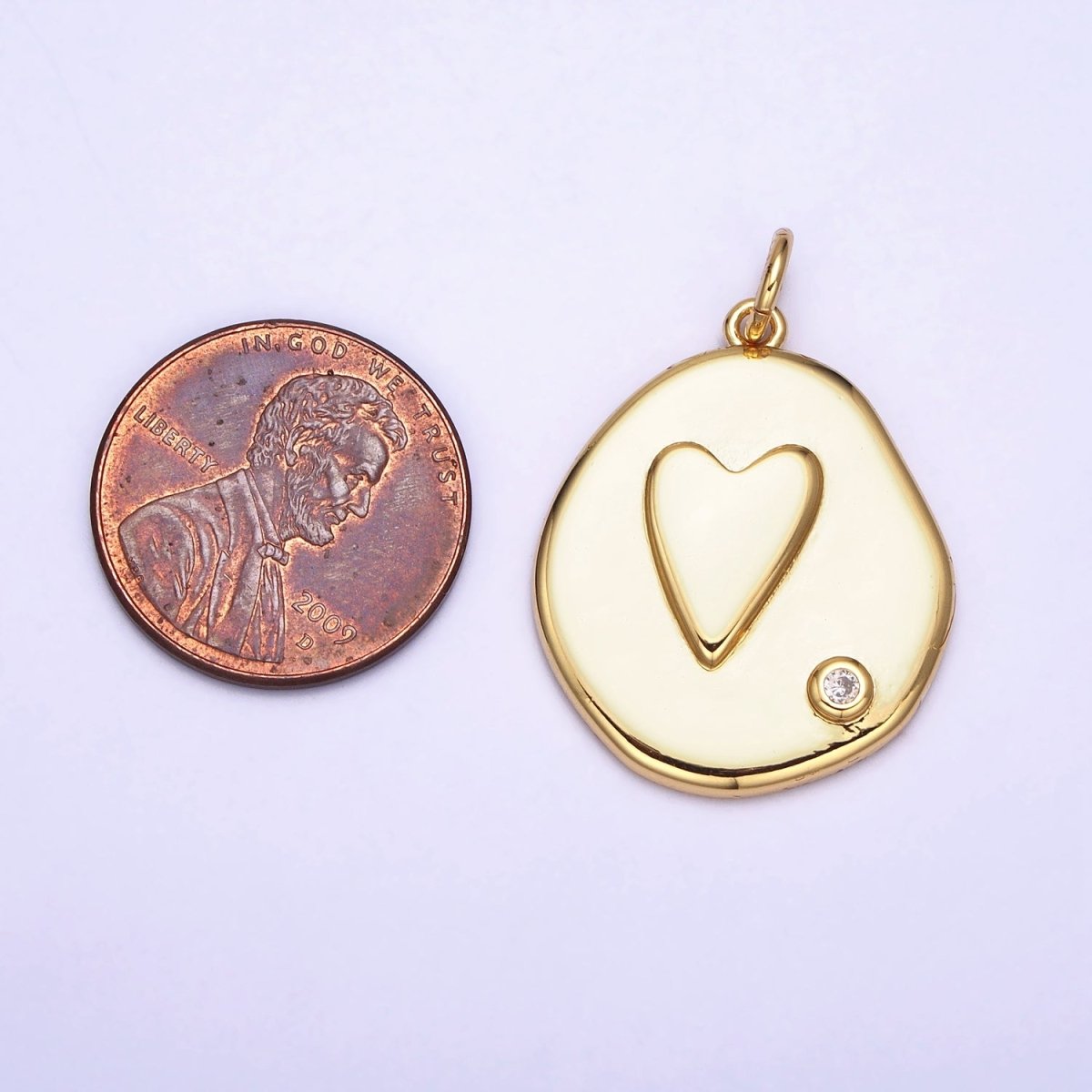 Gold, Silver Heart Valentine Love Lower Clear CZ Abstract Round Add-On Charm | AC545 AC546