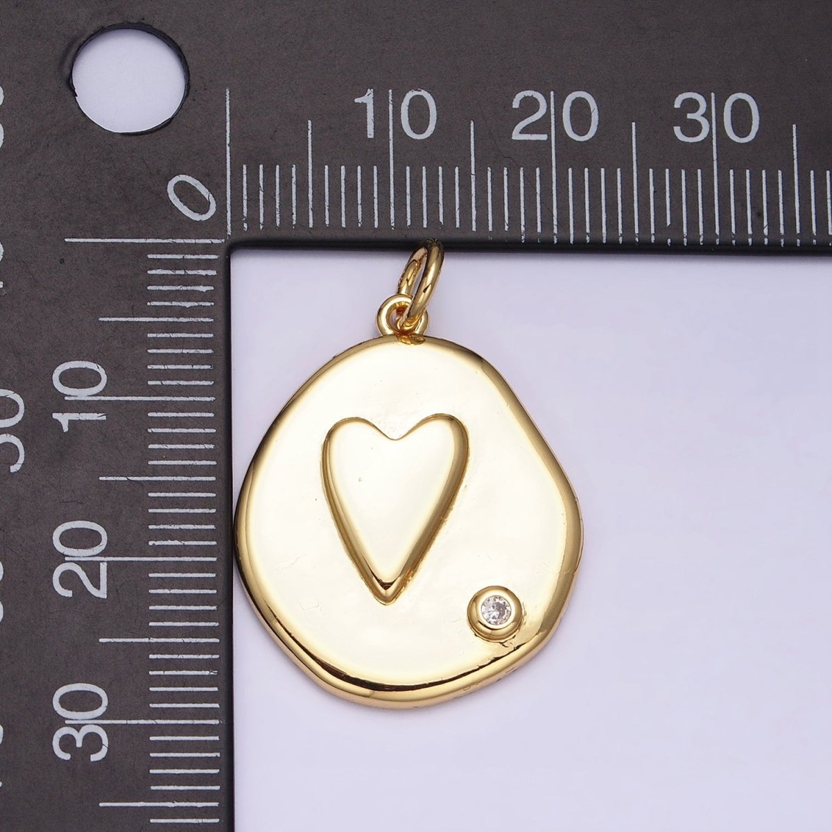 Gold, Silver Heart Valentine Love Lower Clear CZ Abstract Round Add-On Charm | AC545 AC546