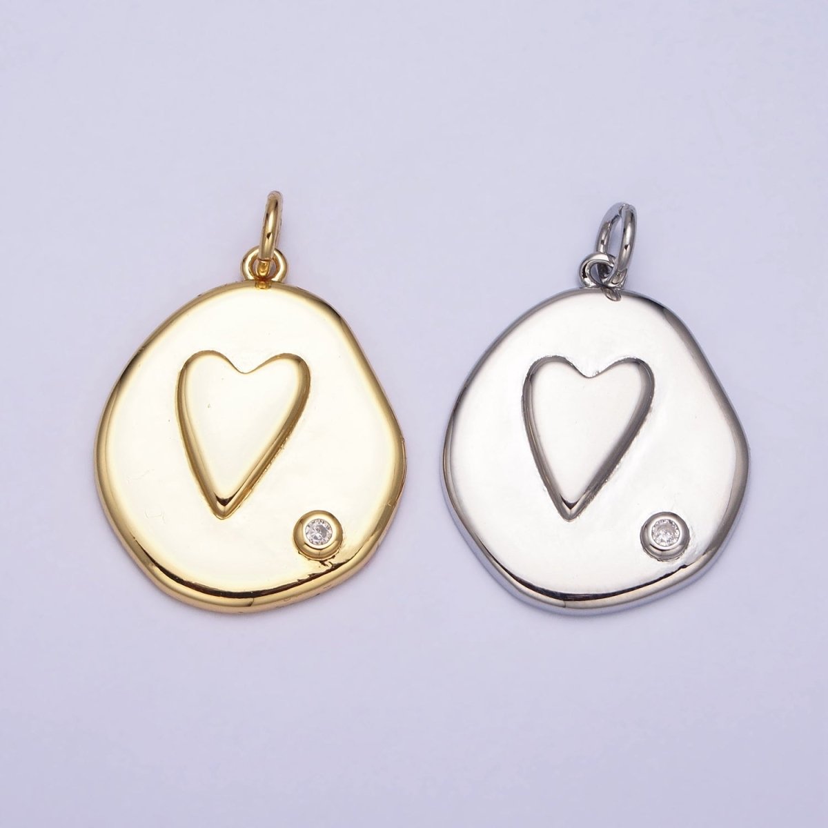 Gold, Silver Heart Valentine Love Lower Clear CZ Abstract Round Add-On Charm | AC545 AC546