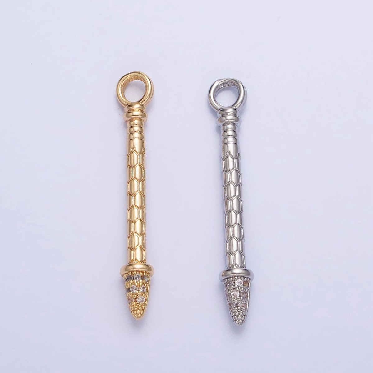 Gold, Silver Hexagonal Textured Micro Paved CZ Arrow Add-On Charm | AC681 AC682