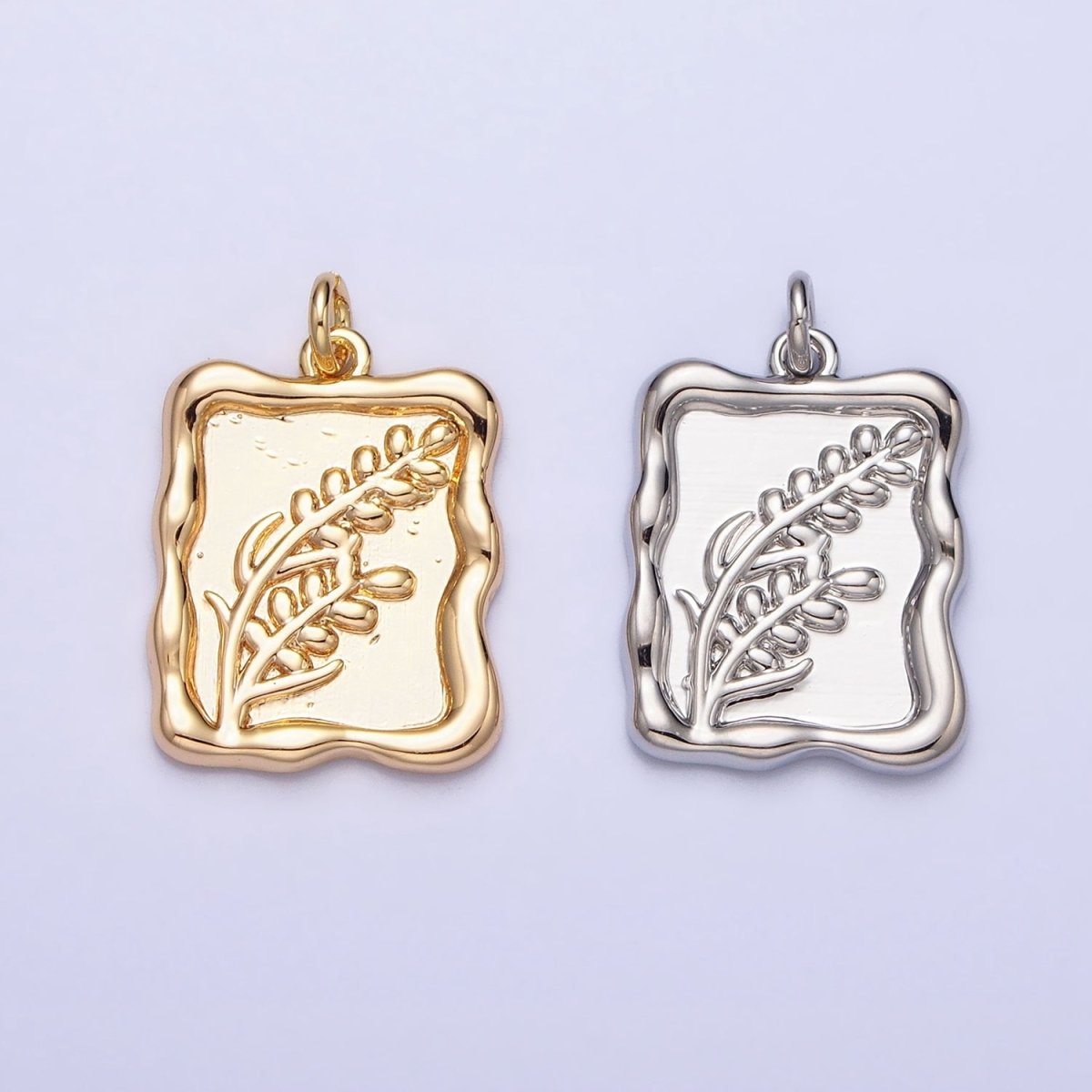 Gold, Silver Lavender Gemini Birth Flower Personalized Rectangular Square Charm | AC775 AC776