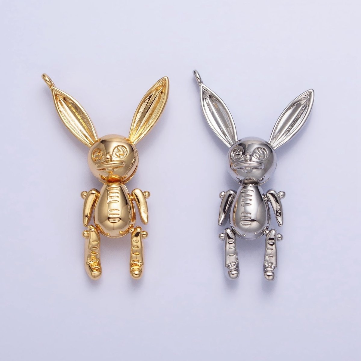 Gold, Silver Line-Textured Pose Bunny Rabbit Add-On Charm | AC937 AC938