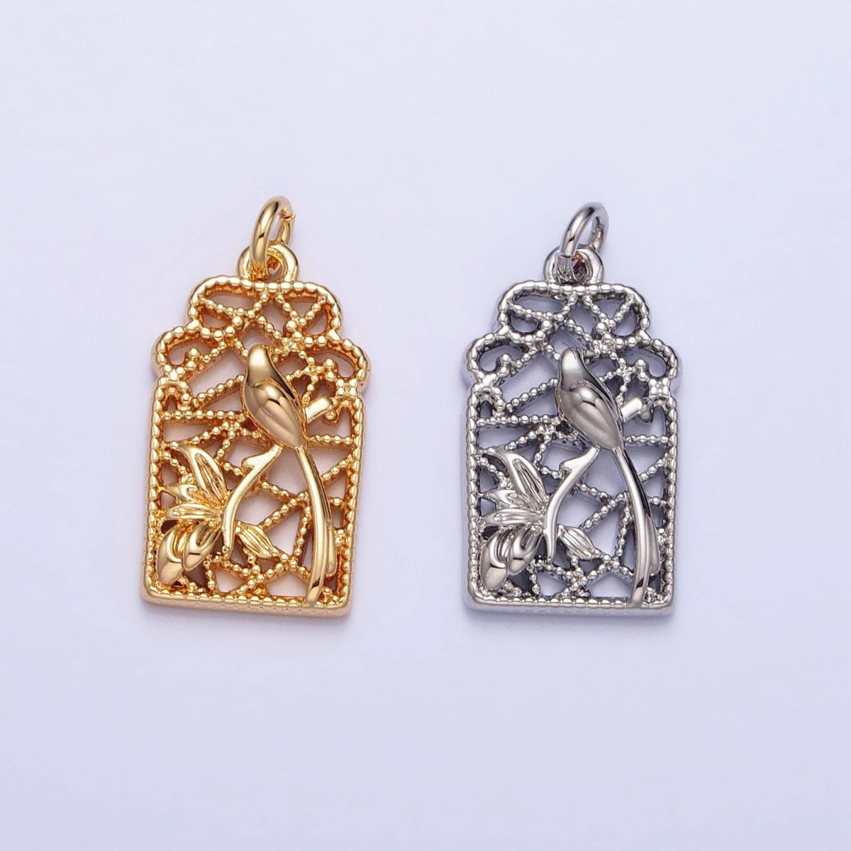 Gold, Silver Long Tailed Bird Garden Open Add-On Charm | AC715 AC716