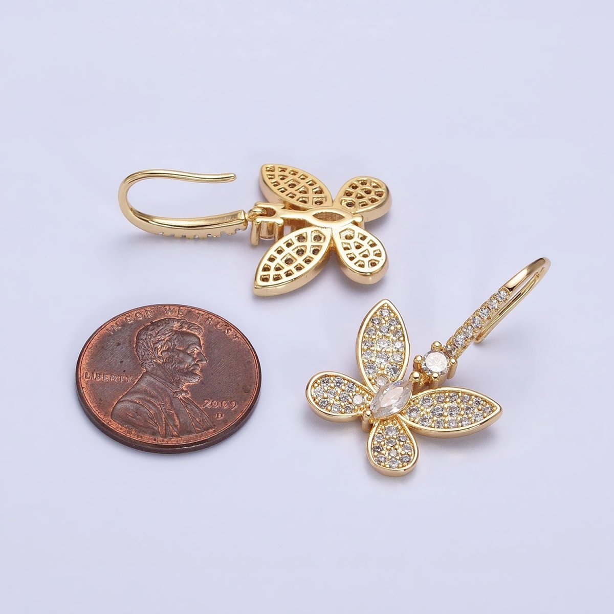 Gold, Silver Mariposa Butterfly Marquise CZ Micro Paved French Hook Earrings | AB585 AB586