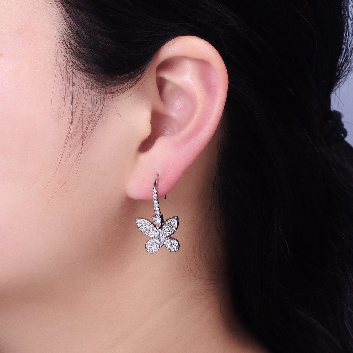 Gold, Silver Mariposa Butterfly Marquise CZ Micro Paved French Hook Earrings | AB585 AB586