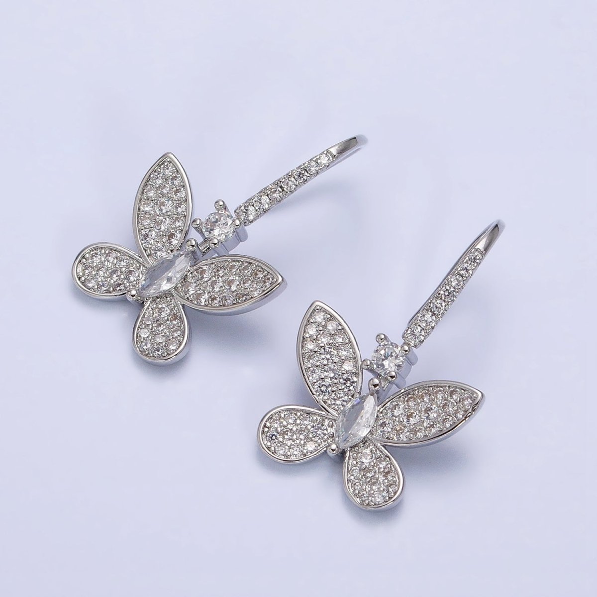 Gold, Silver Mariposa Butterfly Marquise CZ Micro Paved French Hook Earrings | AB585 AB586