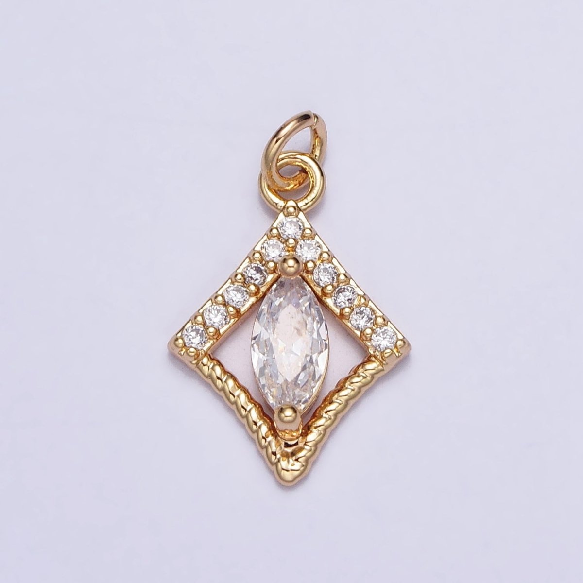 Gold, Silver Marquise Micro Paved Twisted Rhombus Geometric Add-On Charm | AC401 AC949