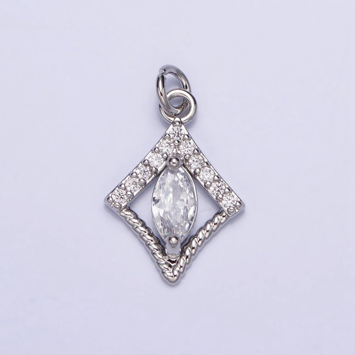 Gold, Silver Marquise Micro Paved Twisted Rhombus Geometric Add-On Charm | AC401 AC949