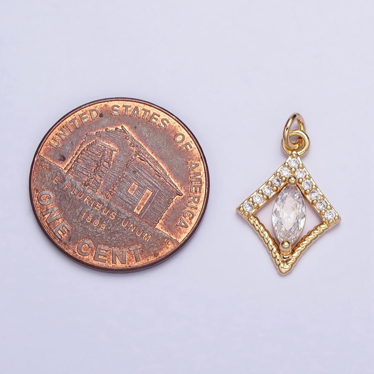 Gold, Silver Marquise Micro Paved Twisted Rhombus Geometric Add-On Charm | AC401 AC949