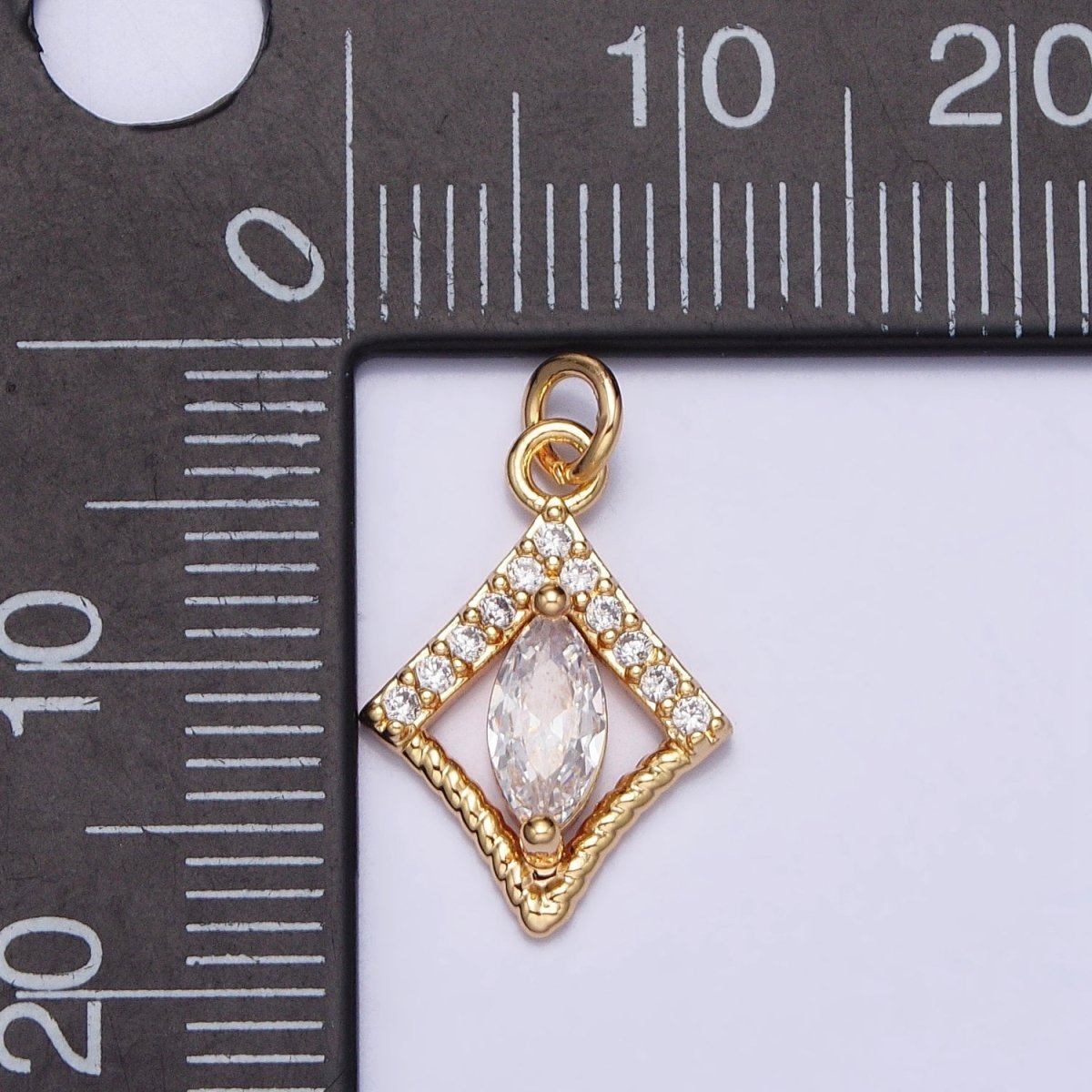Gold, Silver Marquise Micro Paved Twisted Rhombus Geometric Add-On Charm | AC401 AC949