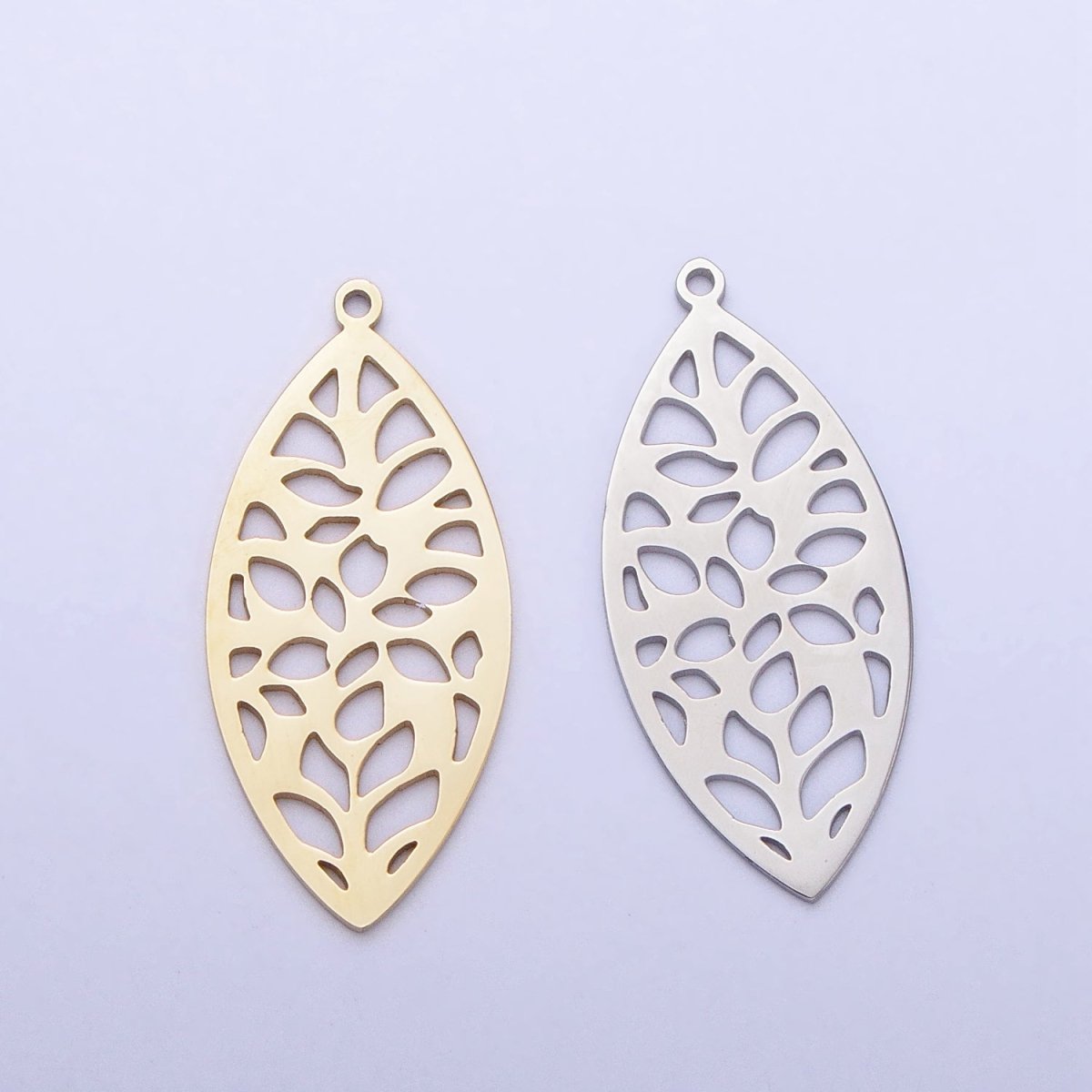 Gold, Silver Marquise-Shaped Open Abstract Geometric Charm in Gold & Silver | P-899
