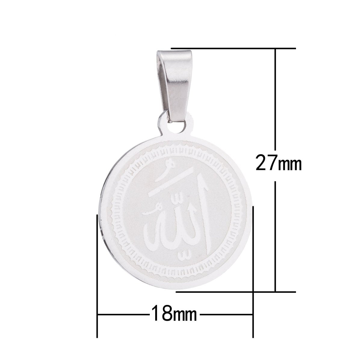 Gold & Silver Medallion Moslem Allah Word, God, Religious Spiritual Medallion, Coin Charm, Necklace Pendant Charm Bead Bails Findings for Jewelry Making J-336