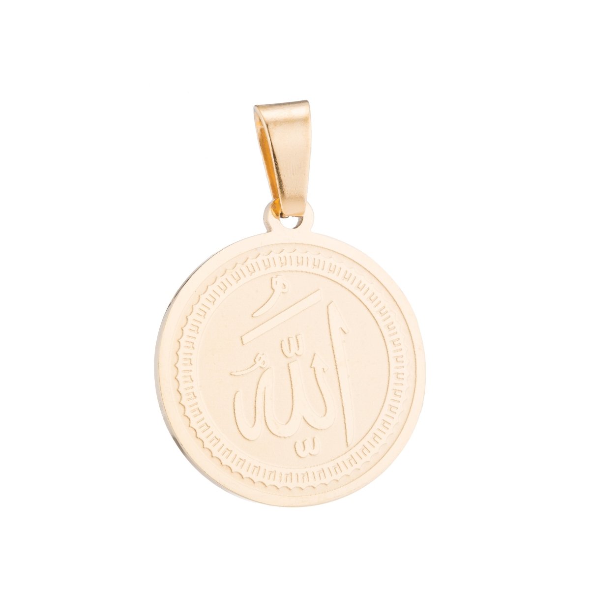 Gold & Silver Medallion Moslem Allah Word, God, Religious Spiritual Medallion, Coin Charm, Necklace Pendant Charm Bead Bails Findings for Jewelry Making J-336