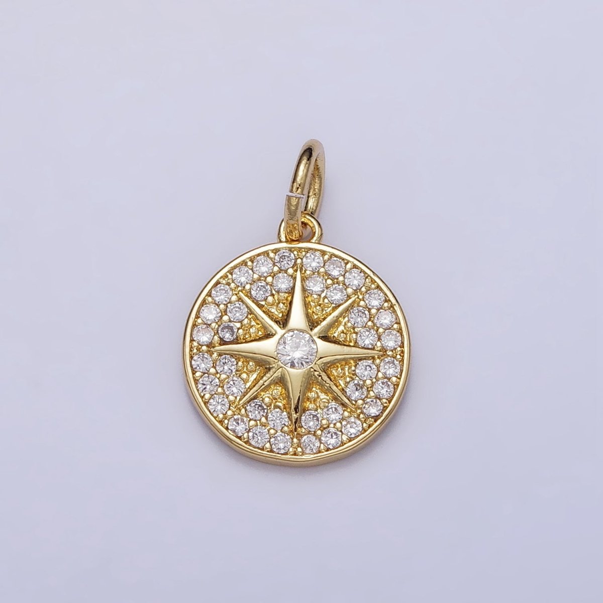 Gold, Silver Micro Paved Celestial North Star Round Coin Charm in Gold & Silver | AC1003 AC1004