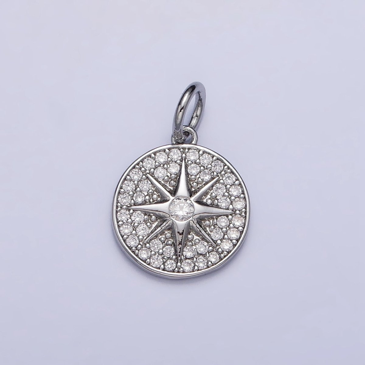 Gold, Silver Micro Paved Celestial North Star Round Coin Charm in Gold & Silver | AC1003 AC1004