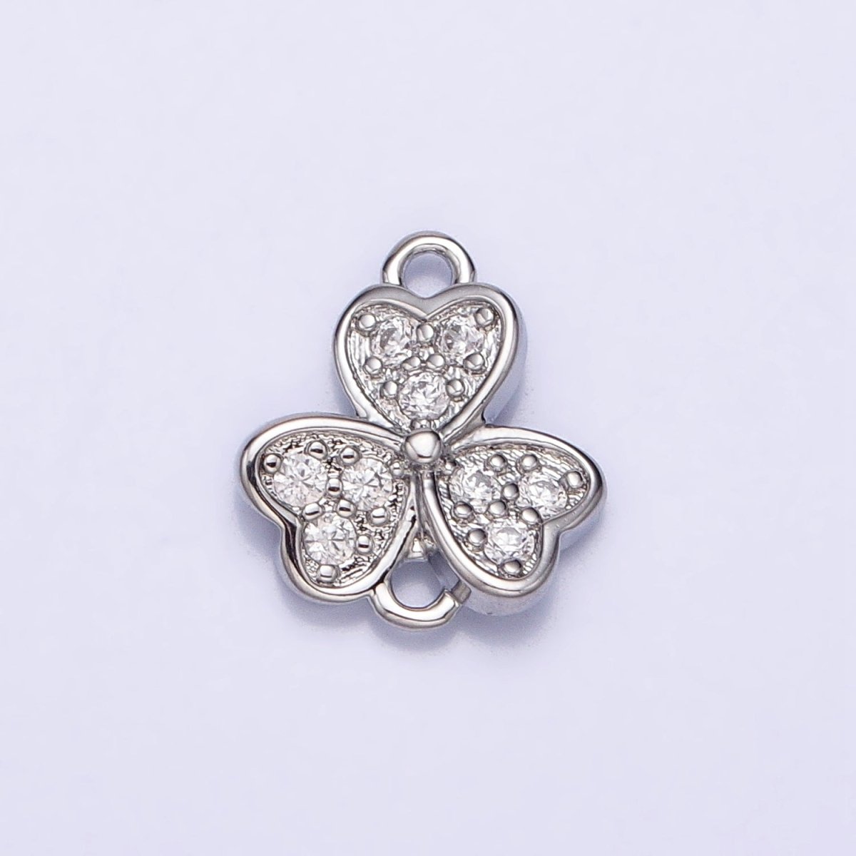 Gold, Silver Micro Paved Clear CZ Heart Petal Quatrefoil Clover Connector | Y-865