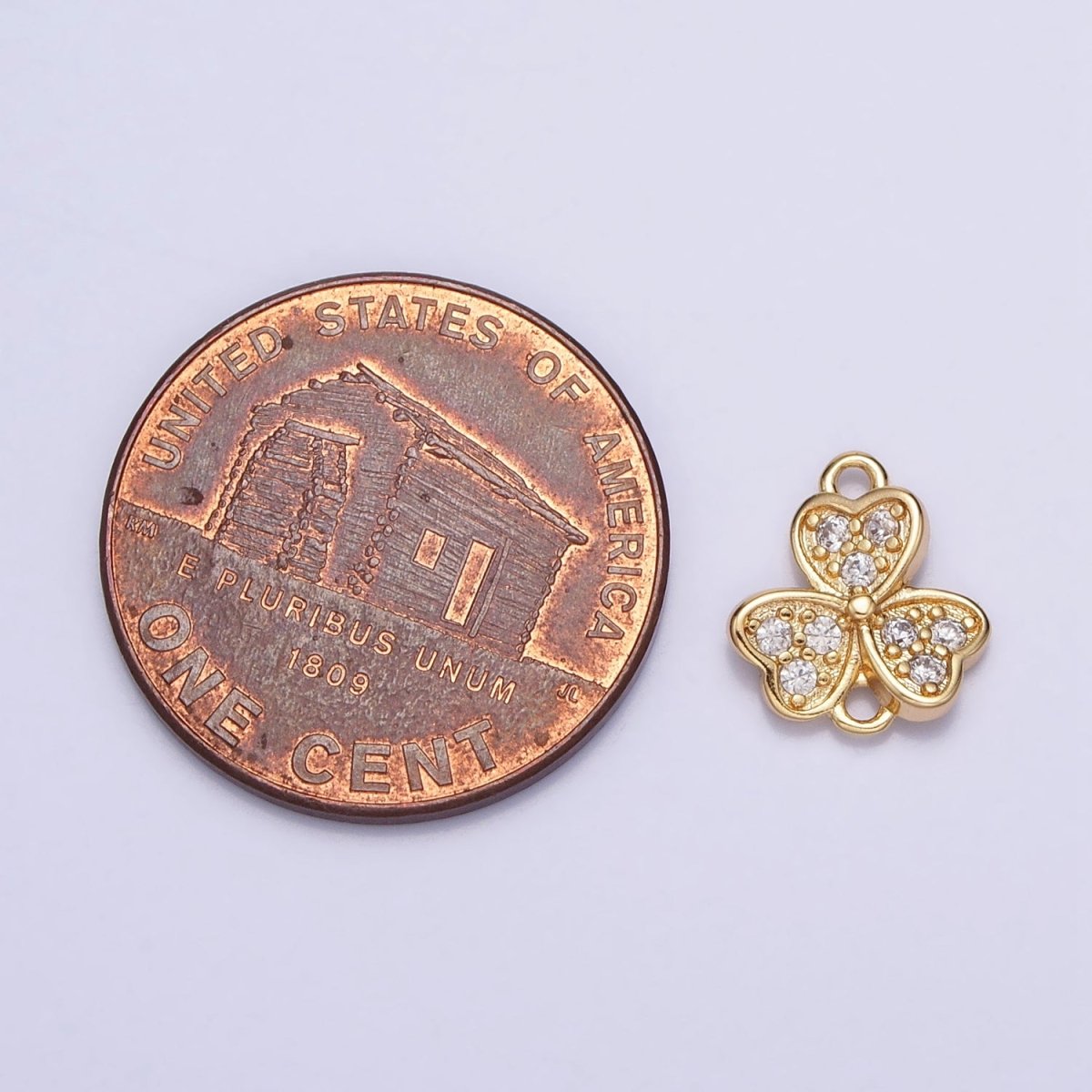 Gold, Silver Micro Paved Clear CZ Heart Petal Quatrefoil Clover Connector | Y-865