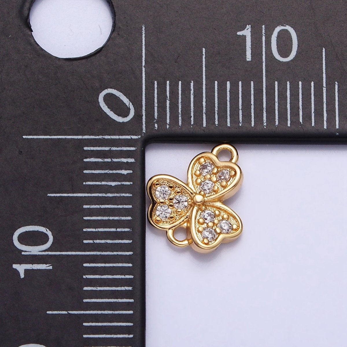 Gold, Silver Micro Paved Clear CZ Heart Petal Quatrefoil Clover Connector | Y-865