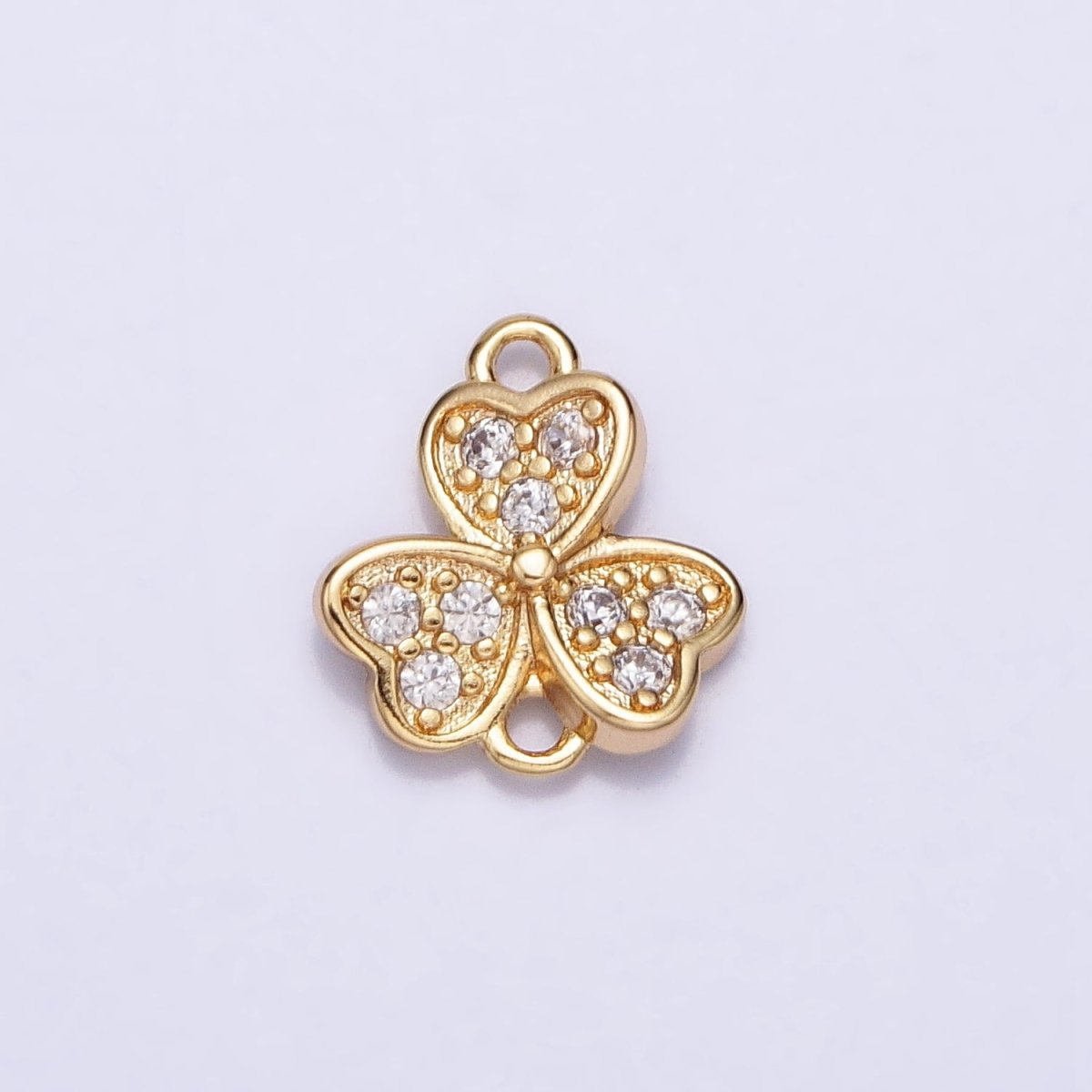 Gold, Silver Micro Paved Clear CZ Heart Petal Quatrefoil Clover Connector | Y-865