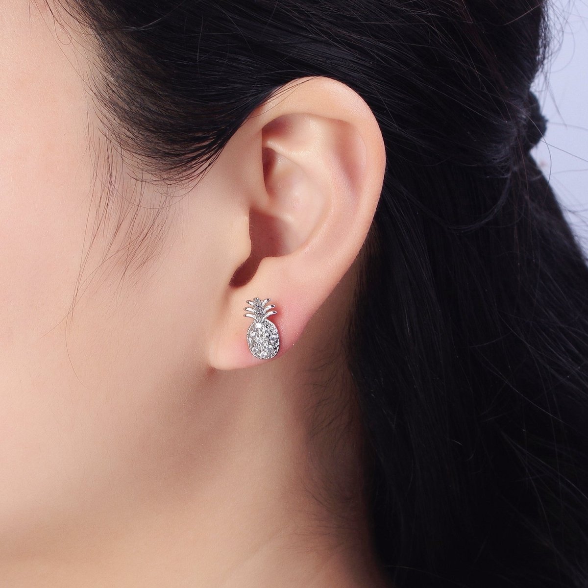 Gold, Silver Micro Paved Clear CZ Pineapple Summer Fruit Stud Earrings | AB364 AB365