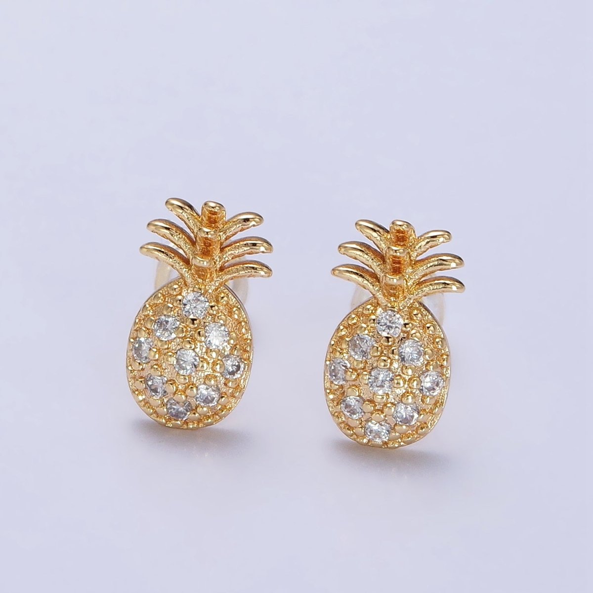 Gold, Silver Micro Paved Clear CZ Pineapple Summer Fruit Stud Earrings | AB364 AB365