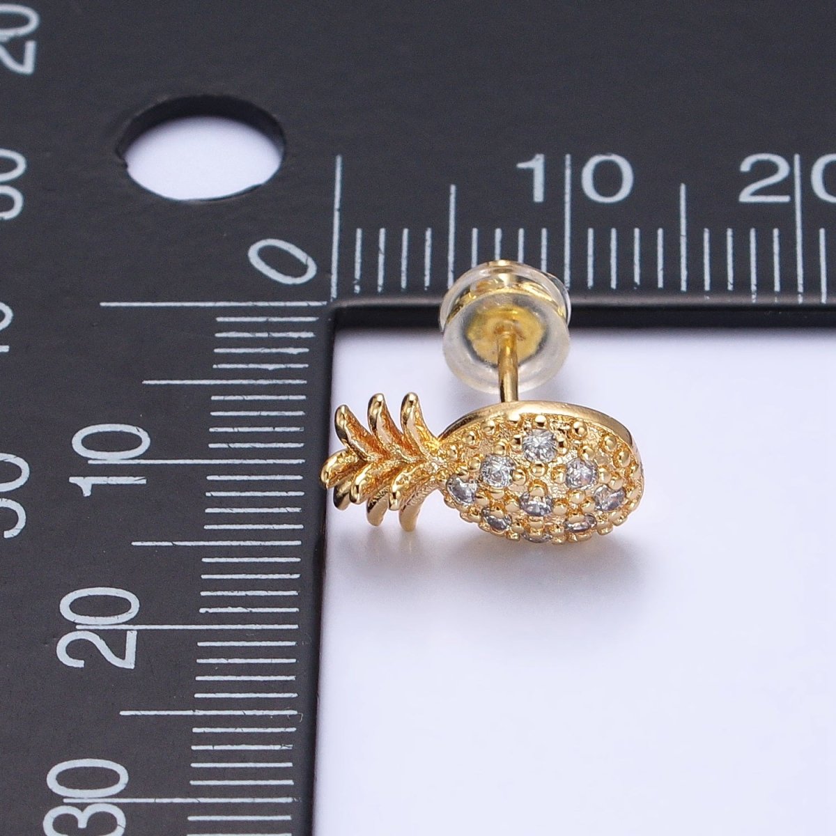 Gold, Silver Micro Paved Clear CZ Pineapple Summer Fruit Stud Earrings | AB364 AB365