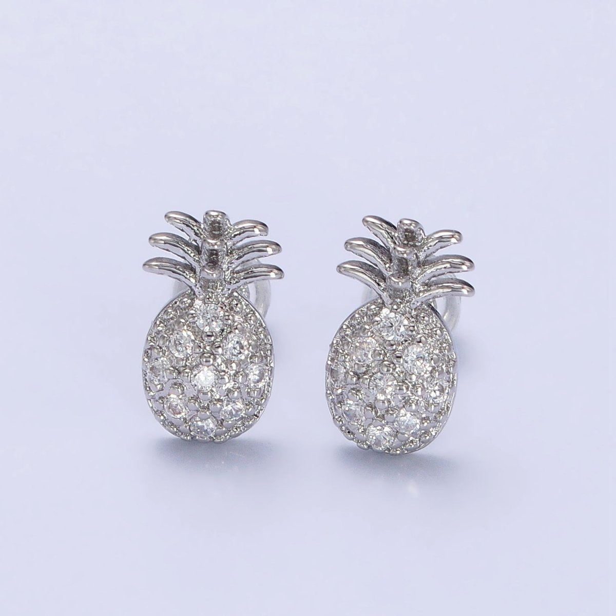 Gold, Silver Micro Paved Clear CZ Pineapple Summer Fruit Stud Earrings | AB364 AB365