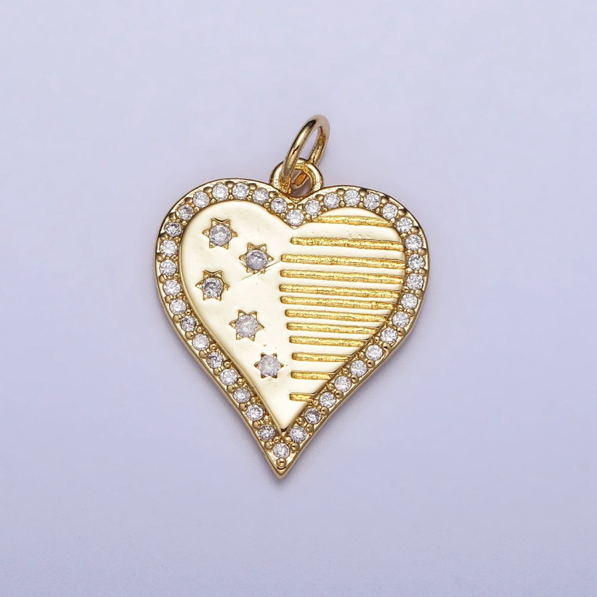 Gold, Silver Micro Paved CZ Celestial Star Sun Half Lined Heart Charm | AC993 AC994