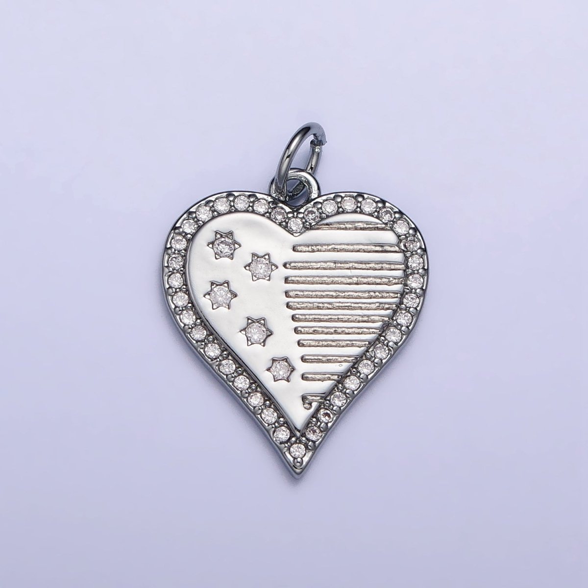 Gold, Silver Micro Paved CZ Celestial Star Sun Half Lined Heart Charm | AC993 AC994
