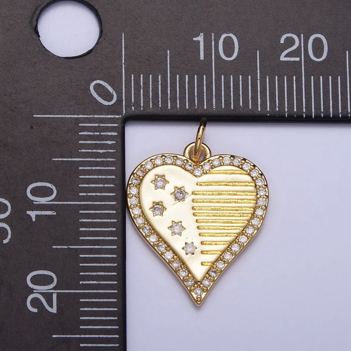 Gold, Silver Micro Paved CZ Celestial Star Sun Half Lined Heart Charm | AC993 AC994