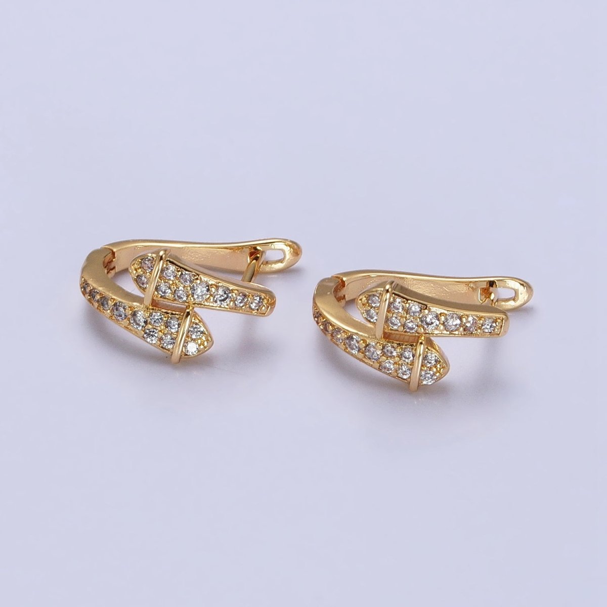 Gold, Silver Micro Paved CZ Double Serpent Snake Geometric English Lock Earrings | AB442 AB451
