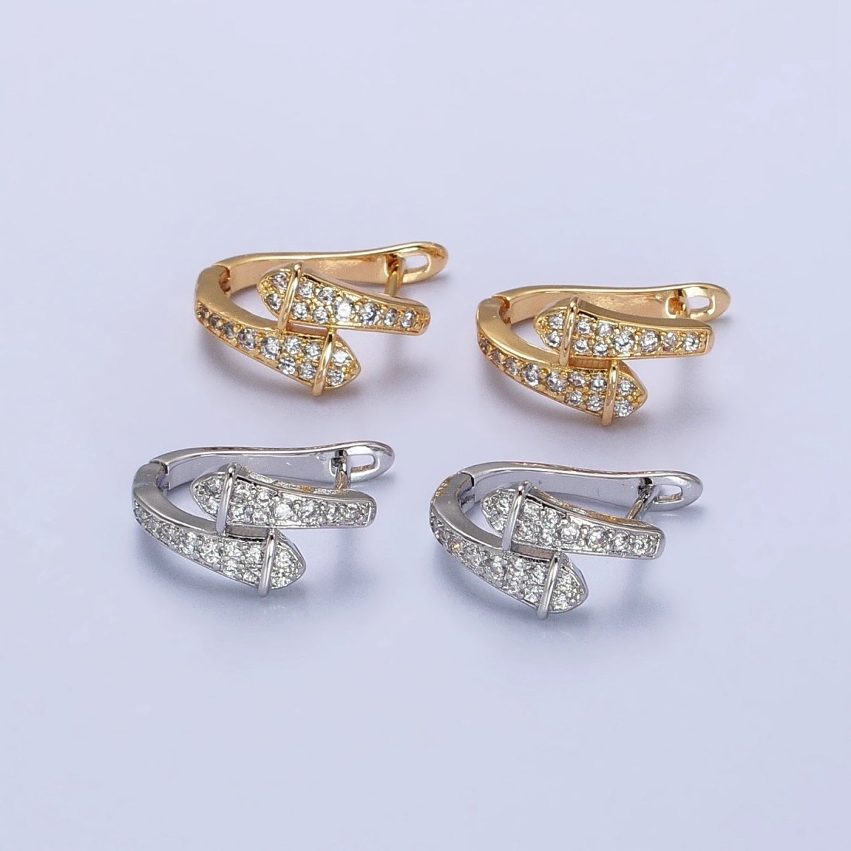 Gold, Silver Micro Paved CZ Double Serpent Snake Geometric English Lock Earrings | AB442 AB451