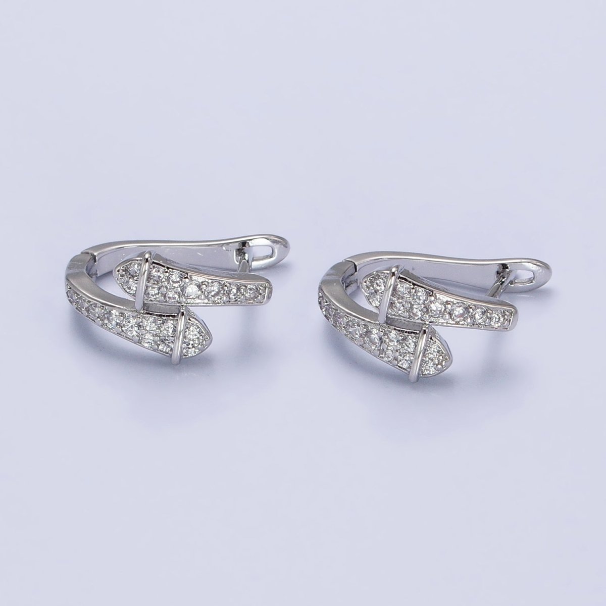 Gold, Silver Micro Paved CZ Double Serpent Snake Geometric English Lock Earrings | AB442 AB451