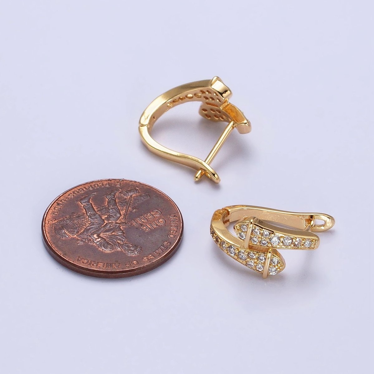 Gold, Silver Micro Paved CZ Double Serpent Snake Geometric English Lock Earrings | AB442 AB451