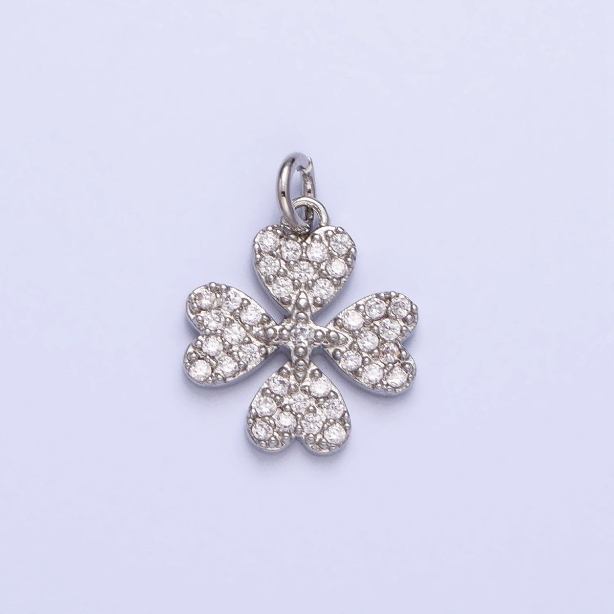 Gold, Silver Micro Paved CZ Heart Petal Clover Quatrefoil Add-On Charm | AC769 AC770