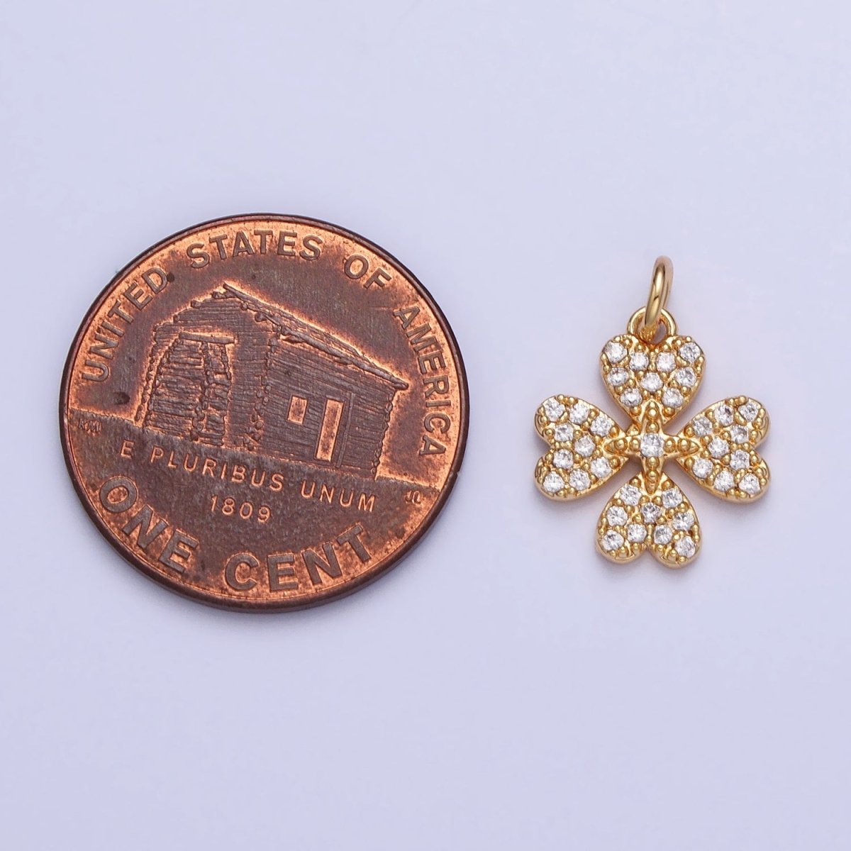 Gold, Silver Micro Paved CZ Heart Petal Clover Quatrefoil Add-On Charm | AC769 AC770