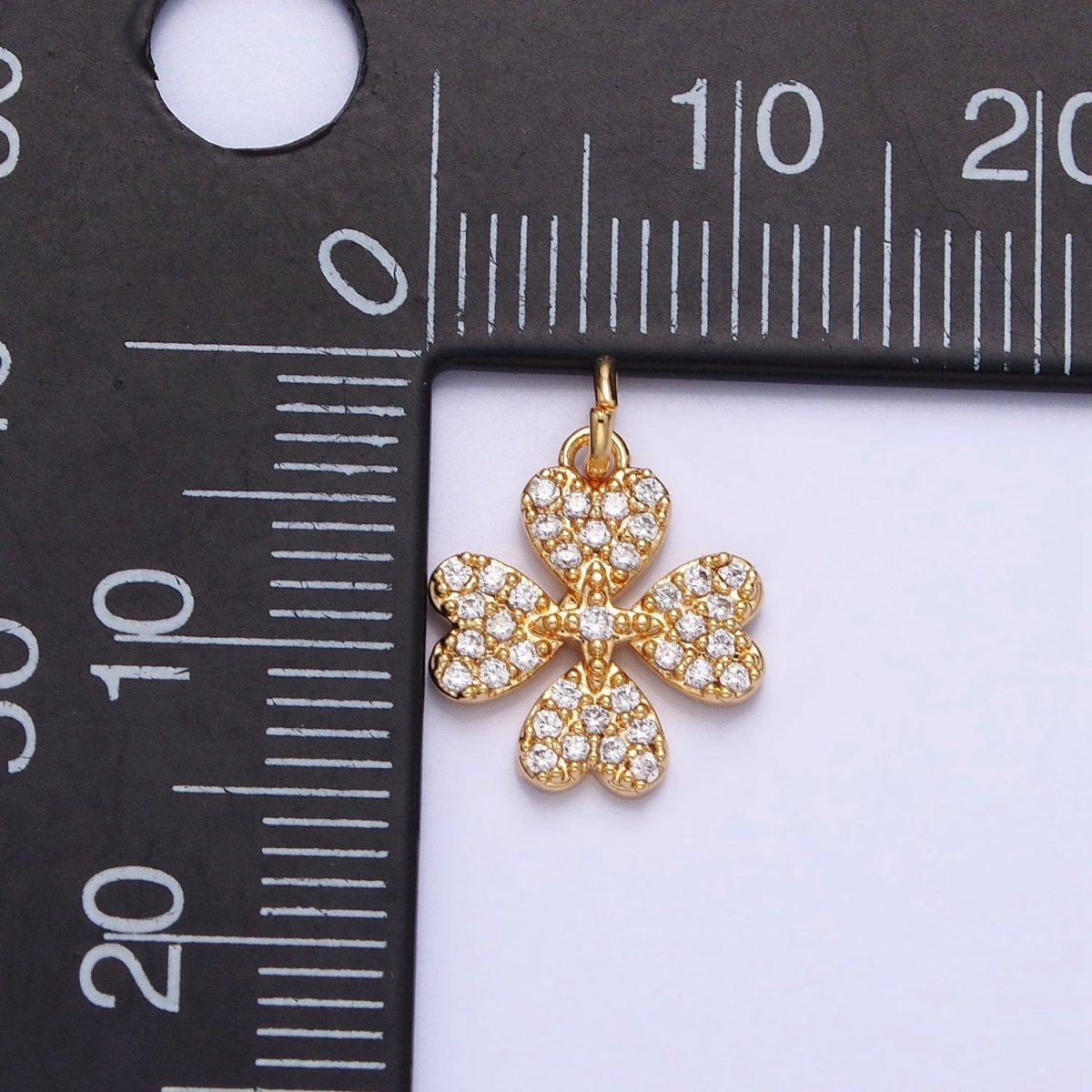 Gold, Silver Micro Paved CZ Heart Petal Clover Quatrefoil Add-On Charm | AC769 AC770