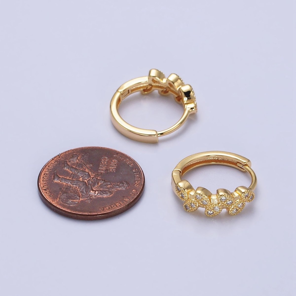 Gold, Silver Micro Paved CZ Leaf Nature 15mm Huggie Earrings | AB517 AB526