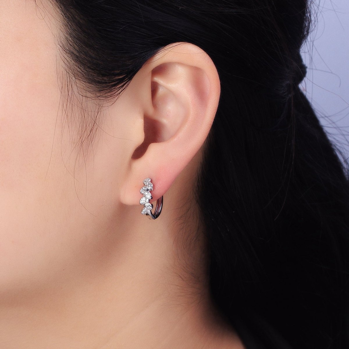 Gold, Silver Micro Paved CZ Leaf Nature 15mm Huggie Earrings | AB517 AB526