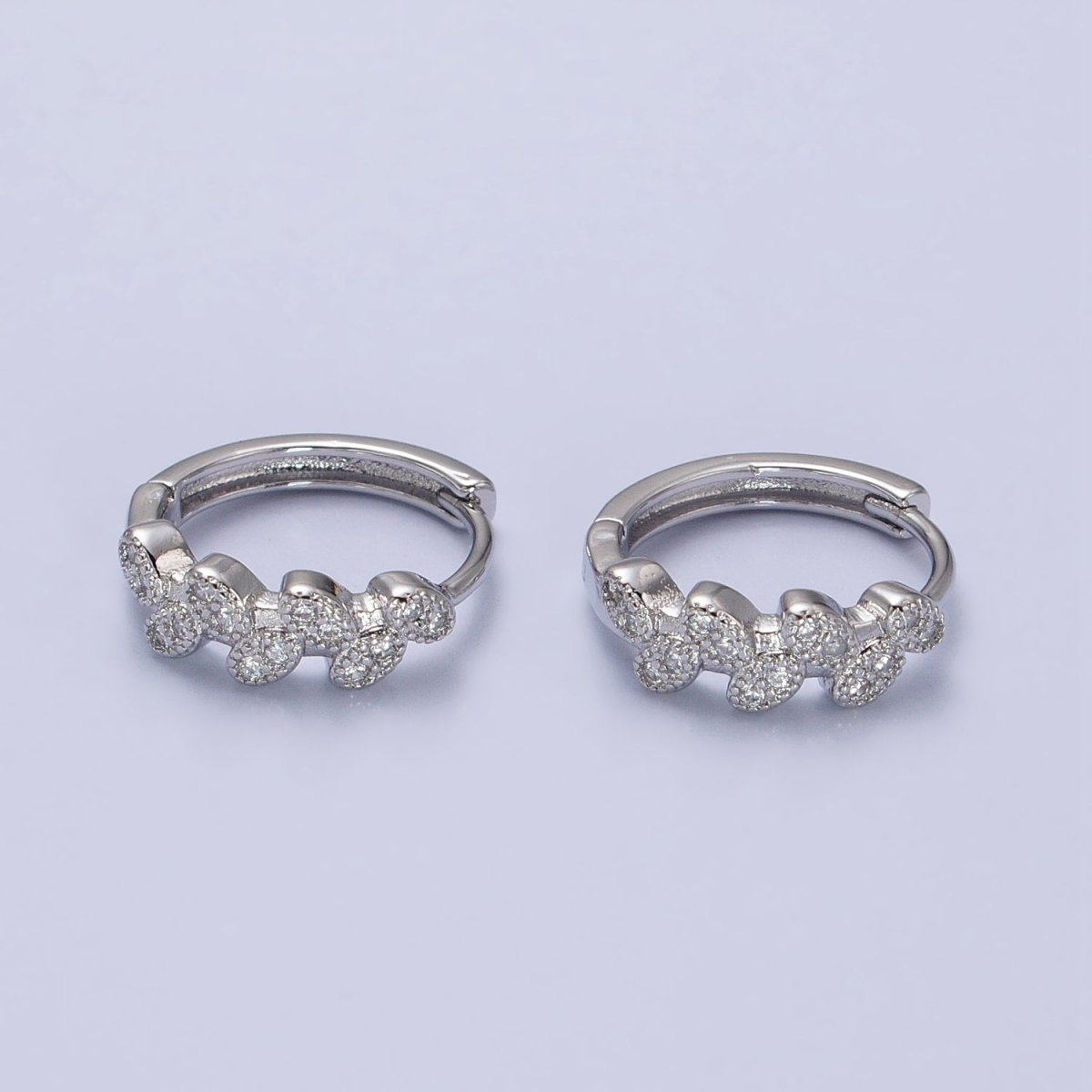 Gold, Silver Micro Paved CZ Leaf Nature 15mm Huggie Earrings | AB517 AB526