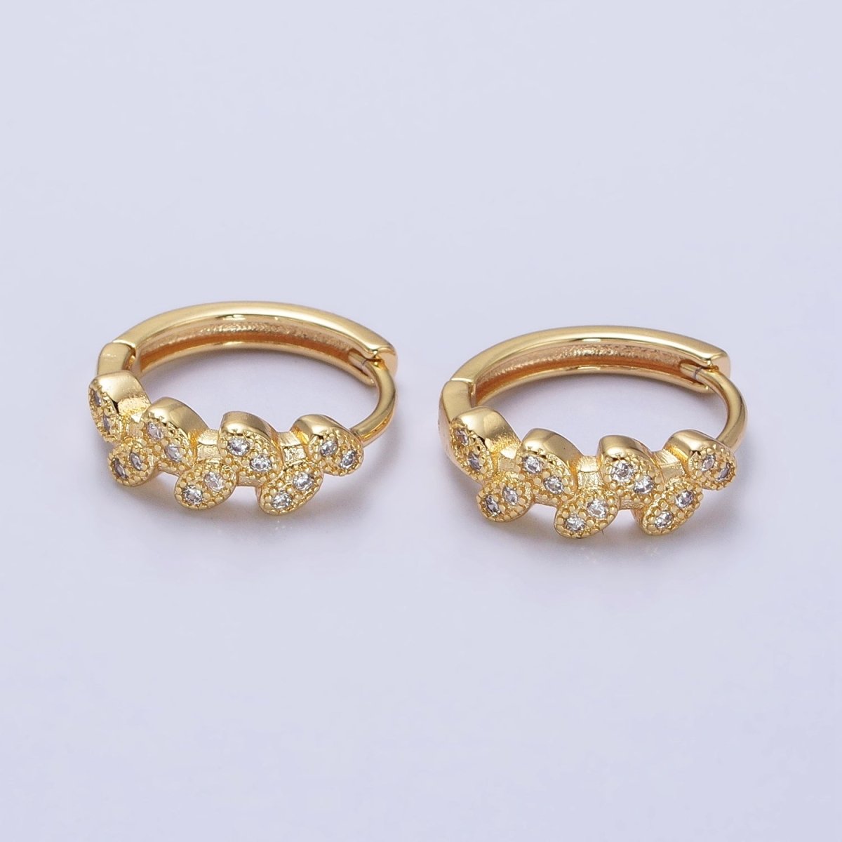 Gold, Silver Micro Paved CZ Leaf Nature 15mm Huggie Earrings | AB517 AB526