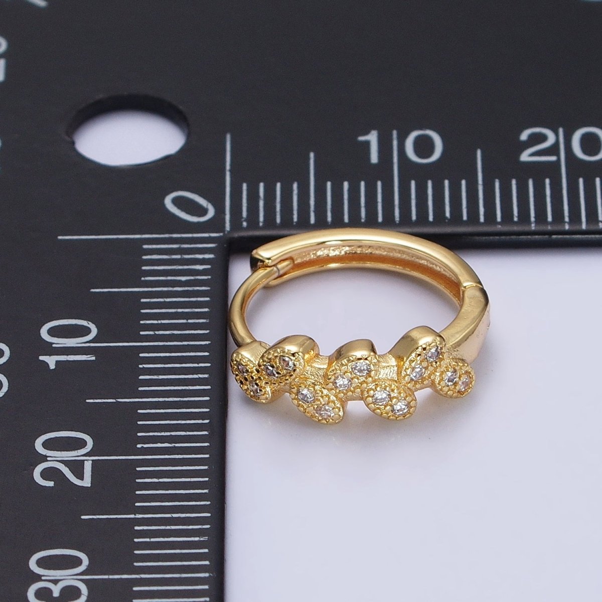 Gold, Silver Micro Paved CZ Leaf Nature 15mm Huggie Earrings | AB517 AB526