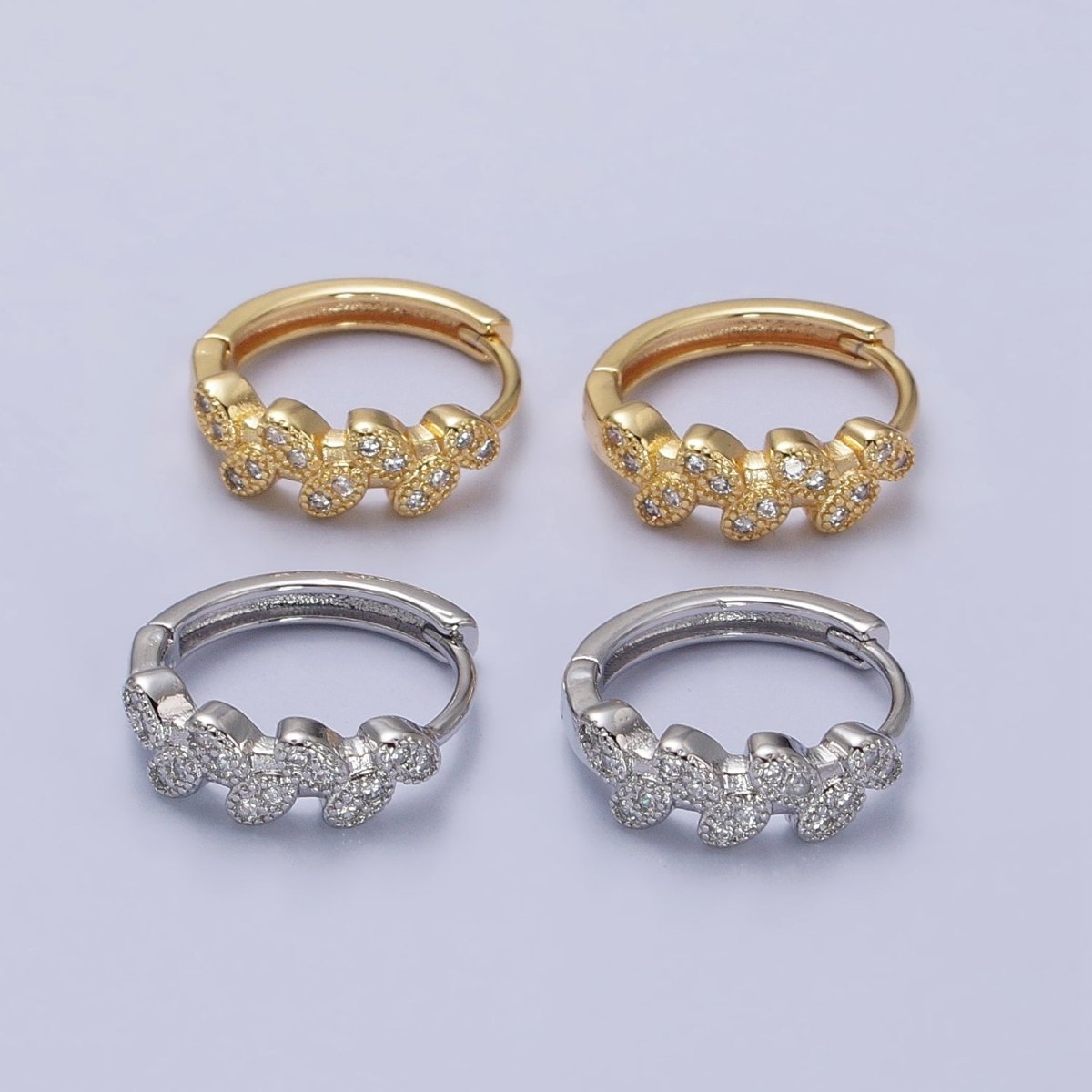 Gold, Silver Micro Paved CZ Leaf Nature 15mm Huggie Earrings | AB517 AB526