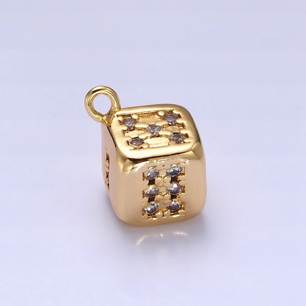 Gold, Silver Micro Paved CZ Lucky Dice Gambling Las Vegas Inspired Charm in Gold & Silver | AC516 AC517