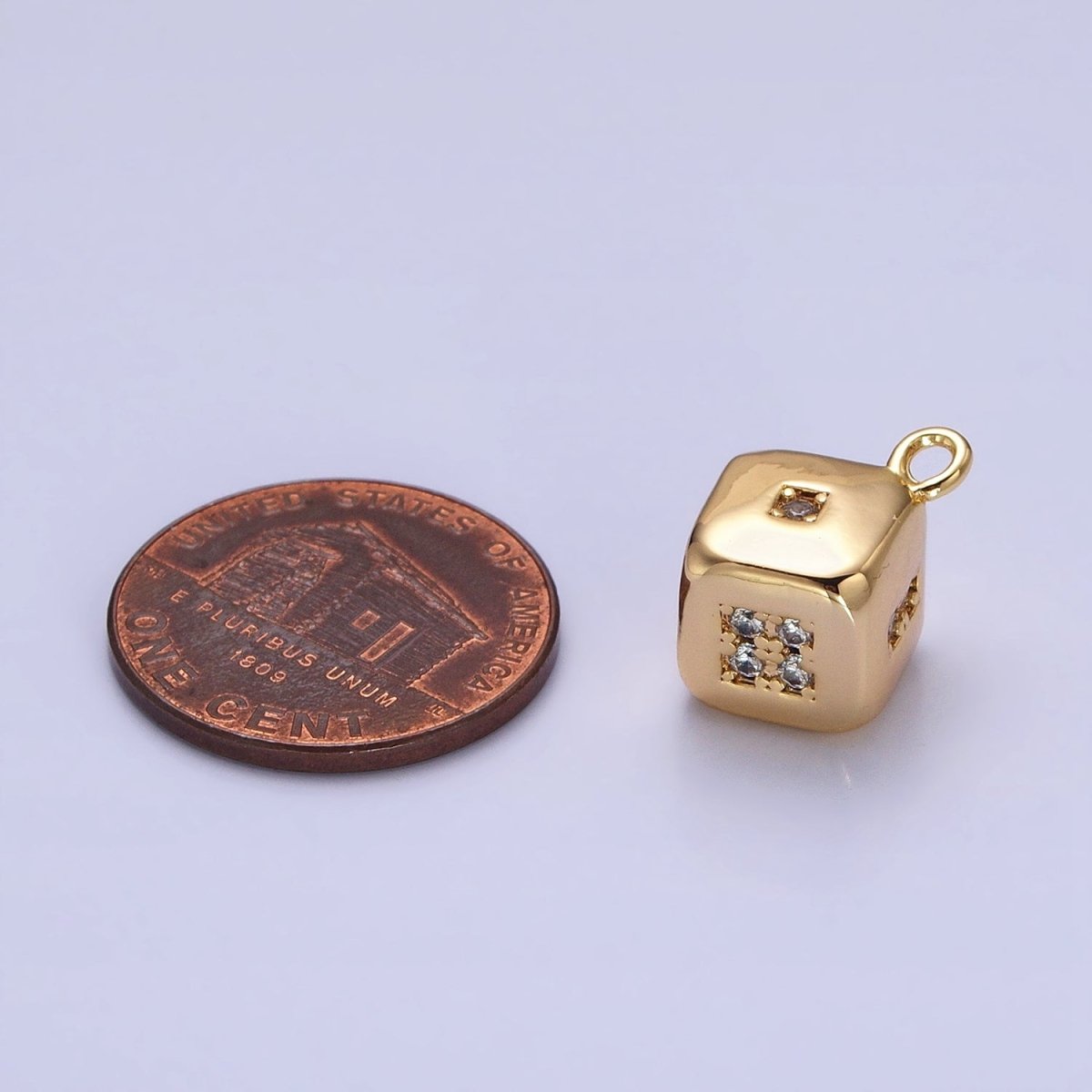 Gold, Silver Micro Paved CZ Lucky Dice Gambling Las Vegas Inspired Charm in Gold & Silver | AC516 AC517