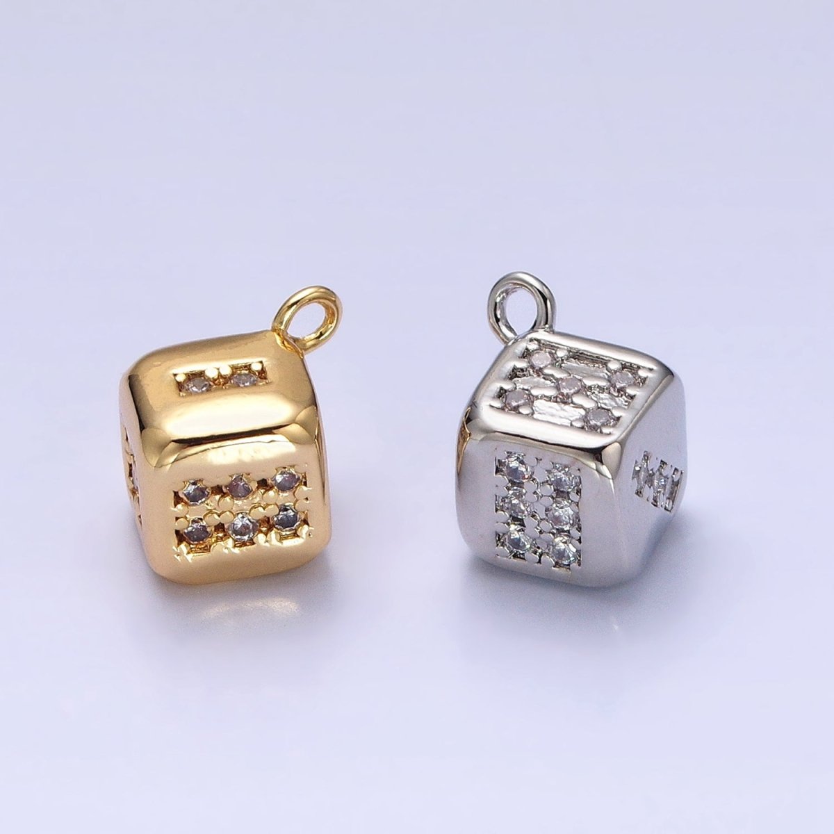 Gold, Silver Micro Paved CZ Lucky Dice Gambling Las Vegas Inspired Charm in Gold & Silver | AC516 AC517